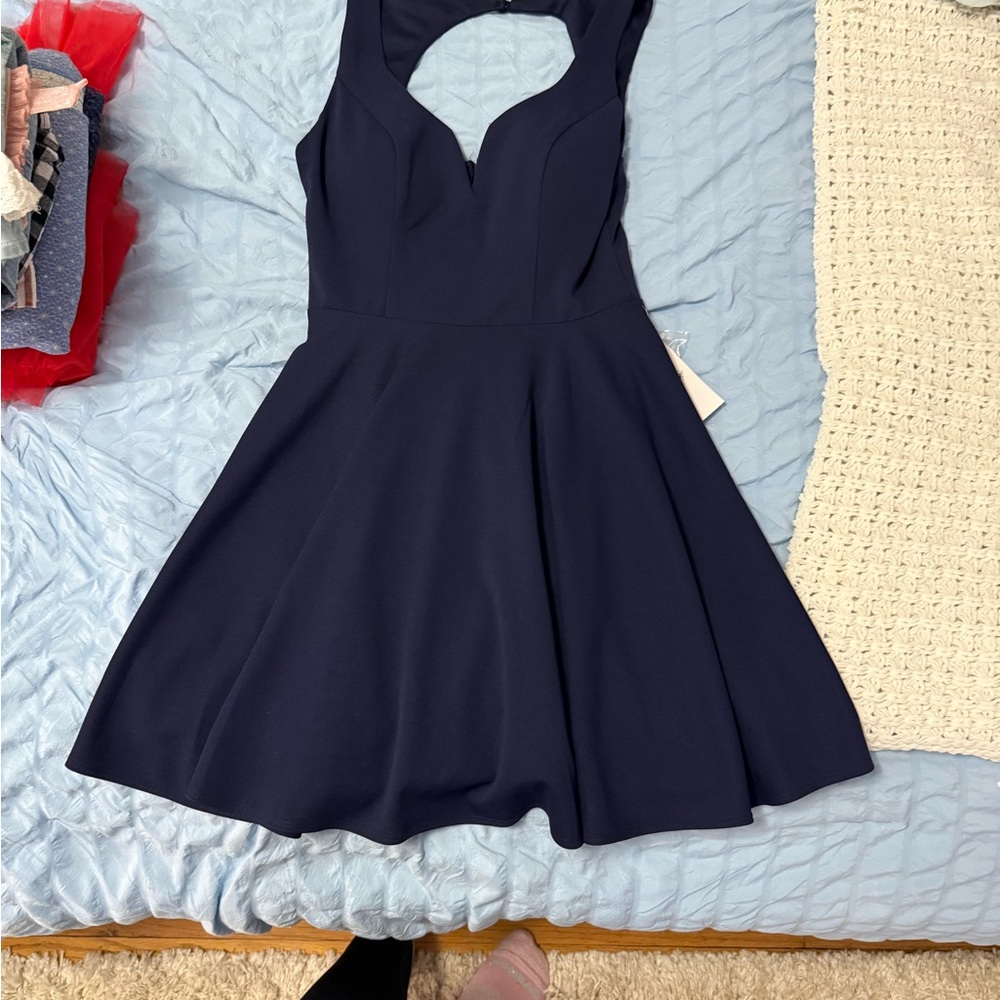 B Darlin Blue Pleated Halter Cocktail Dress